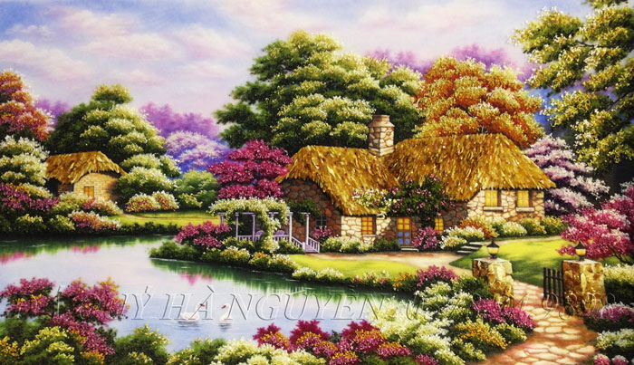 tranh đá quý ngôi nhà hạnh phúc